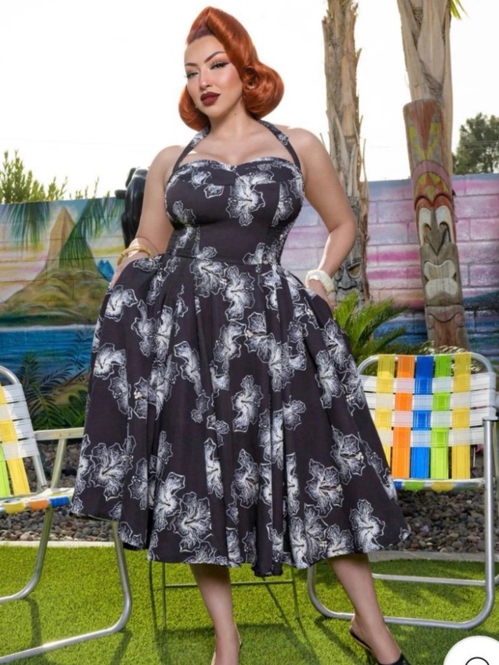 Boulevard Nights - pinup - Floral Halter Swing Dress floral